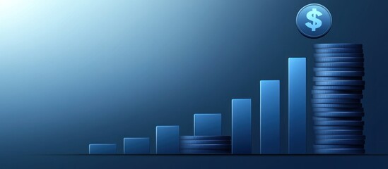 Financial Growth Chart with Stacked Coins and Dollar Sign in Blue