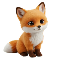 Obraz premium Adorable baby fox cub sitting with a cute smile. Charming 3D character illustration of a small red fox isolated on a white background.