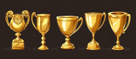 Golden trophy awards shining brightly symbolizing victory and achievement