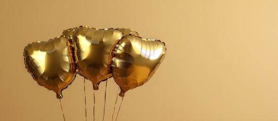Elegant golden heart balloons on a warm background, perfect for celebrations