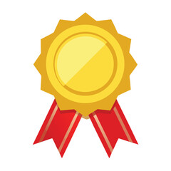 Illustration of Shining Gold Medal with Red Ribbons for Achievement Recognition