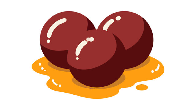 Pixel icon of three deep red sweet balls on orange base, inspired by gulab jamun or meaty fusion snacks, great for ethnic food sheets and festive visuals.