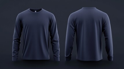 Navy Blue Long Sleeve T-Shirt Mockup for Fashion Branding Designs