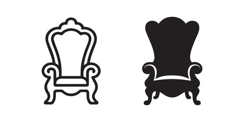 Outline and silhouette vector of a regal throne chair icon