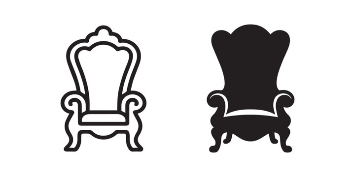 Outline and silhouette vector of a regal throne chair icon