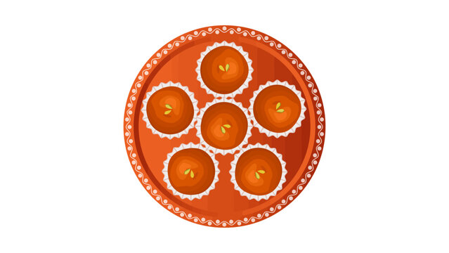 Pixel vector icon of brown rolled Indian sweet with garnish, possibly patishapta or lavang latika, styled for ethnic dessert sheets and stock food illustration.