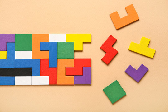 Many colorful blocks on beige background. Logic concept