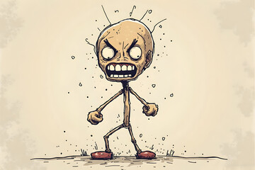 Cartoon Character Angry Expression with Stick Figure Body Illustration