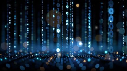 Digital Rain: A futuristic view of glowing digital data streams cascading in a sea of innovation, reflecting the essence of technology and information flow. - Powered by Adobe