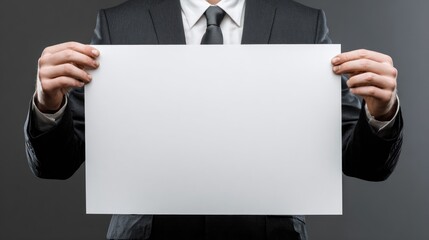 Businessman holding blank white sheet