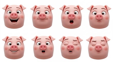 Cartoon pig faces set