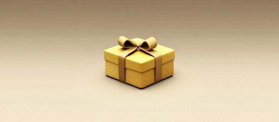 Elegant Gold Gift Box with Ribbon and Bow on Neutral Background, Perfect for Celebrations