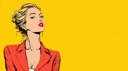 Pop art woman in red jacket
