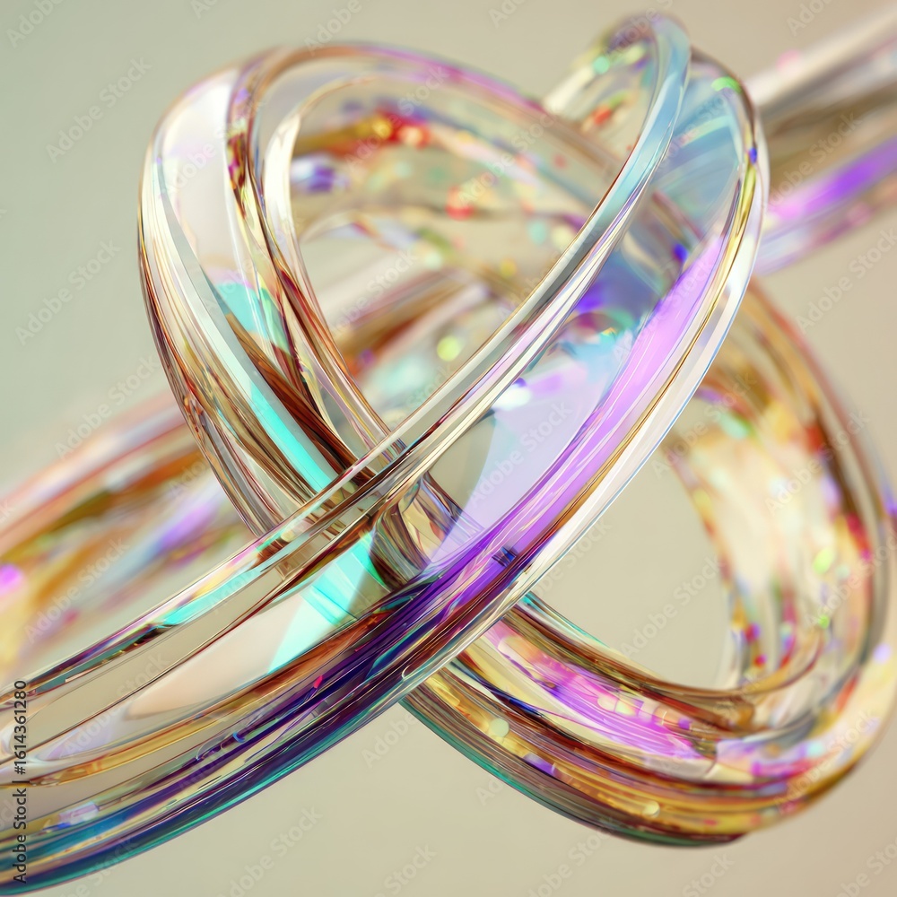 Poster knotted translucent iridescent glass forms abstract loop