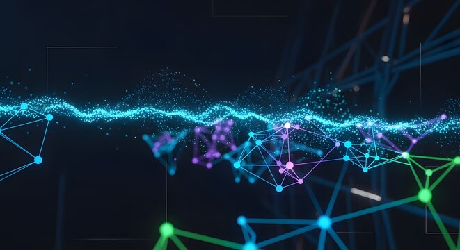 Digital Network Connections Abstract Technology Illustration in Blue and Green
