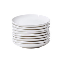 Stack of Eight White Ceramic Plates on a White Background Ready for Use in Modern Dining or Kitchen Settings