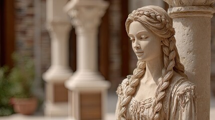 Detailed statue of a woman with braided hair.