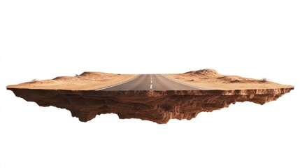 Surreal Desert Landscape with Floating Island and Empty Road ahead