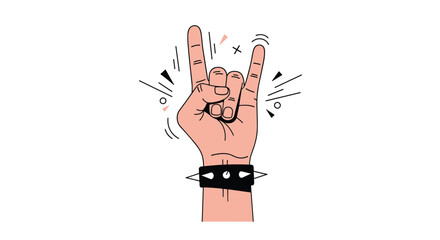 Fototapeta premium Rock on hand sign illustration expressing loud music festival and energetic vibes with a studded wristband