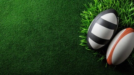 Rugby Balls on Grass Background for Sports and Athletic Themes
