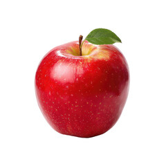 Close-up of a glossy red apple with a leaf