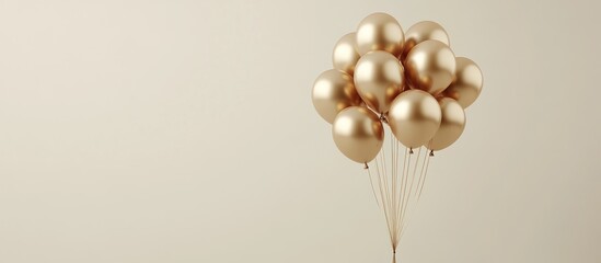Elegant Golden Balloons Floating Against a Neutral Background