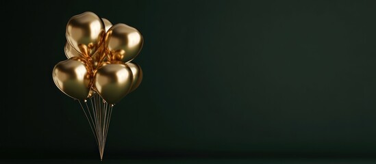 Elegant Golden Balloons Floating on a Dark Green Background Space