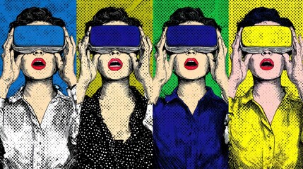 Women wearing vr headsets pop art style