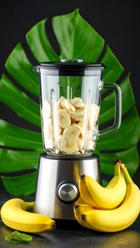 Fresh bananas in blender