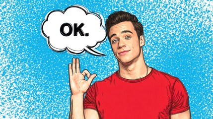 Happy man giving ok sign comic book style illustration