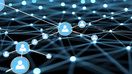 Abstract background with glowing nodes and connection lines representing social network - Powered by Adobe