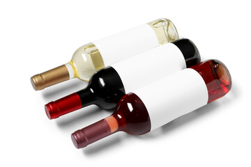 Bottles of wine on white background