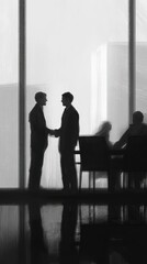 a two businessmen shaking hands in a meeting room,