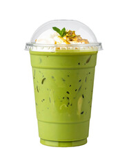 Iced green tea with golden honey swirl in takeaway cup PNG