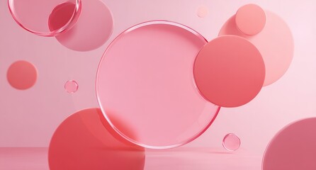 Pink, floating circles. Glass edges; matte fill. Elegant