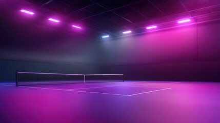 Modern Indoor Tennis Court with Neon Lights and Dramatic Colors