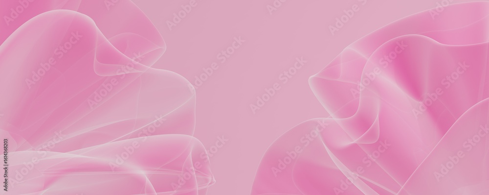 Poster flowing shapes in soft pink hues create an ethereal, abstract composition