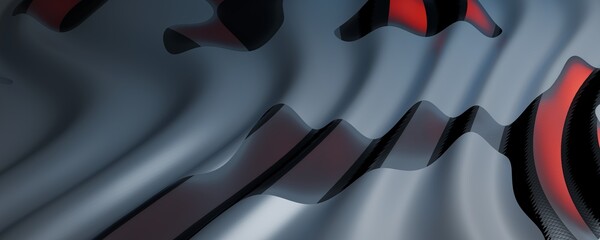 Wavy, layered abstract design with smooth metallic textures in shades of black and dark grey