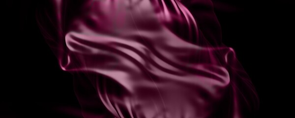 Fluid abstract digital artwork with silky, flowing textures in dark magenta on a black background