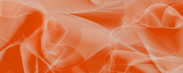 An abstract digital artwork featuring flowing, translucent wave-like forms in shades of orange and white