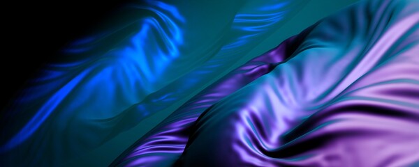 abstract digital artwork featuring fluid, silky folds in vibrant shades of purple and blue
