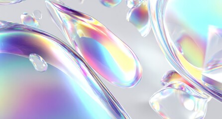 Iridescent bubbles, abstract liquid drops on bright surface