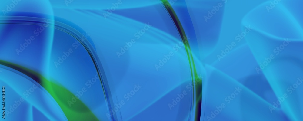 Poster abstract digital artwork featuring smooth, flowing forms in shades of blue with subtle hints of gree