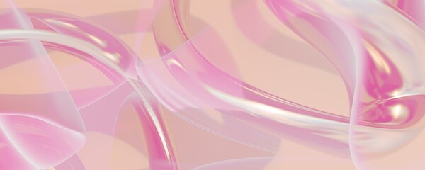 Abstract digital art featuring intertwined, translucent ribbons in pastel pink