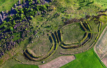 The twin forts of Old Bewick multivallate Iron Age hillfort south east of Wooler, Northumberland....