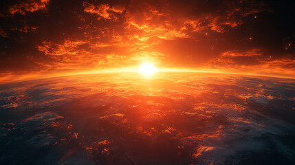 Fiery Sunrise Over Earth From Space