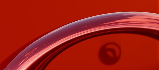  glossy, curved arc dominates this digital artwork, set against a vibrant red background