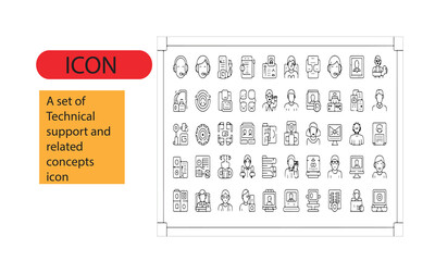 A set of technical support and related line art icon.