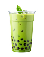 Boba matcha latte with layered milk and tea aesthetic PNG