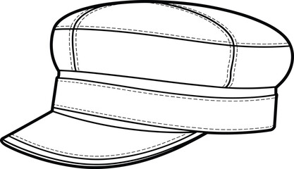 Military style cap vector, fashion accessory sketch, flat headwear design, technical drawing, apparel illustration, garment template, stylish cap
